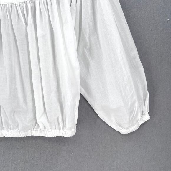 ENZA COSTA  Bubble Crop Top Womens Medium White Cotton 3/4 Sleeve Blouse NEW - Picture 6 of 10